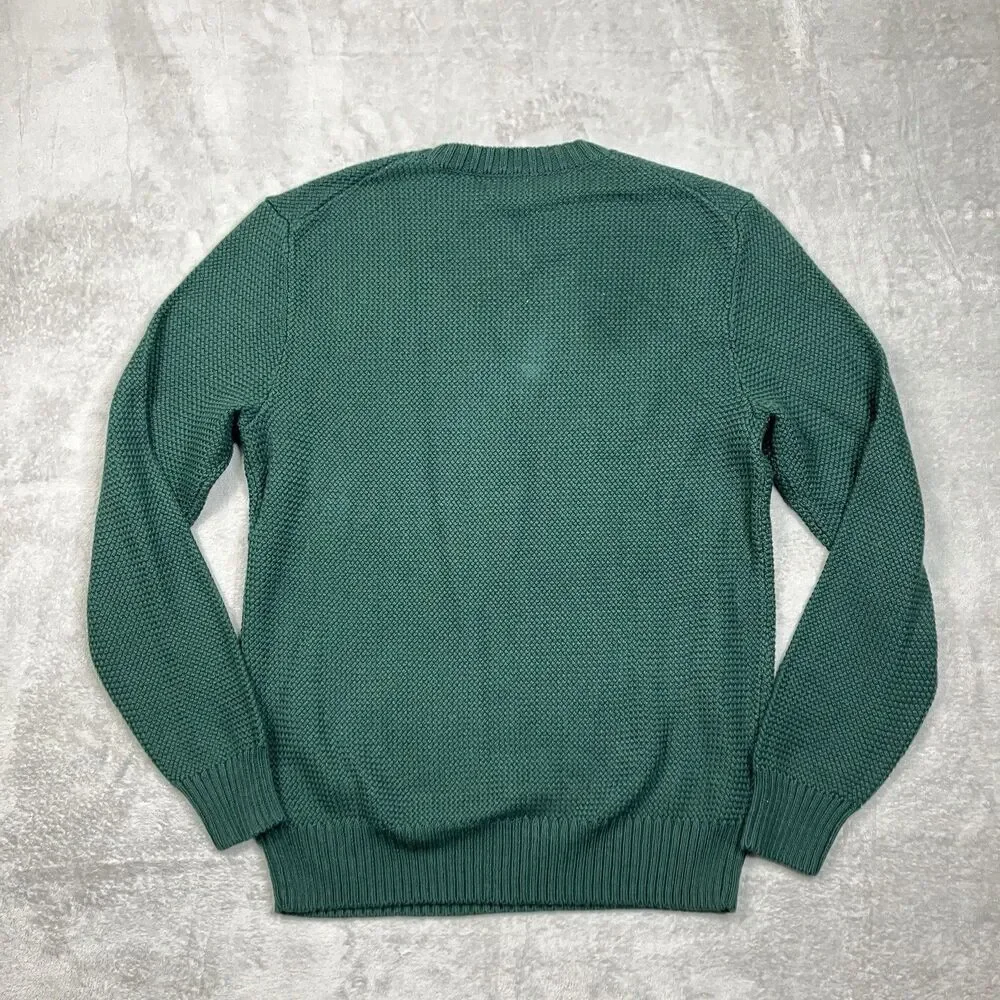 J Crew Sweater Mens S Green Crewneck Premium Basket-stitch Cotton Smart Casual